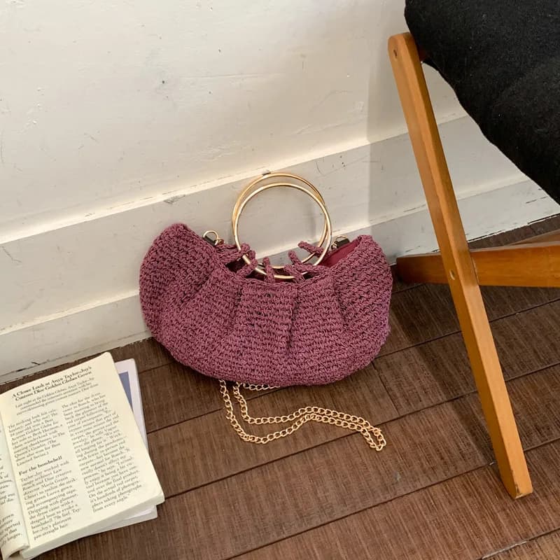Sac fourre-tout en crochet fait main, sac à bandoulière bohème, sac à main vintage d'été en rotin tr
