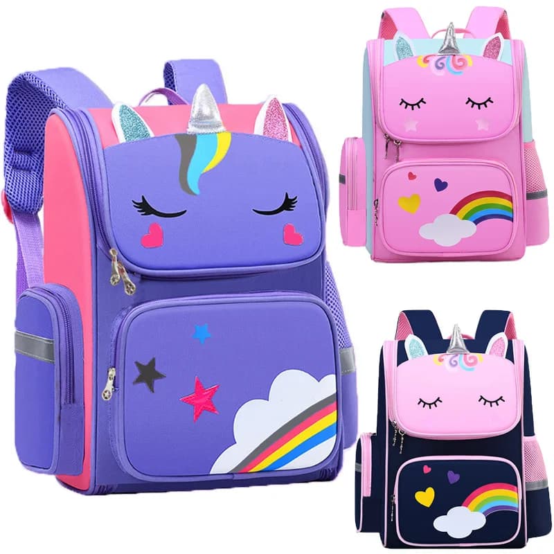 Sac à dos enfant pour fille licorne enfants Bookbag yeux arc-en-ciel sac d'école adolescente sac à d