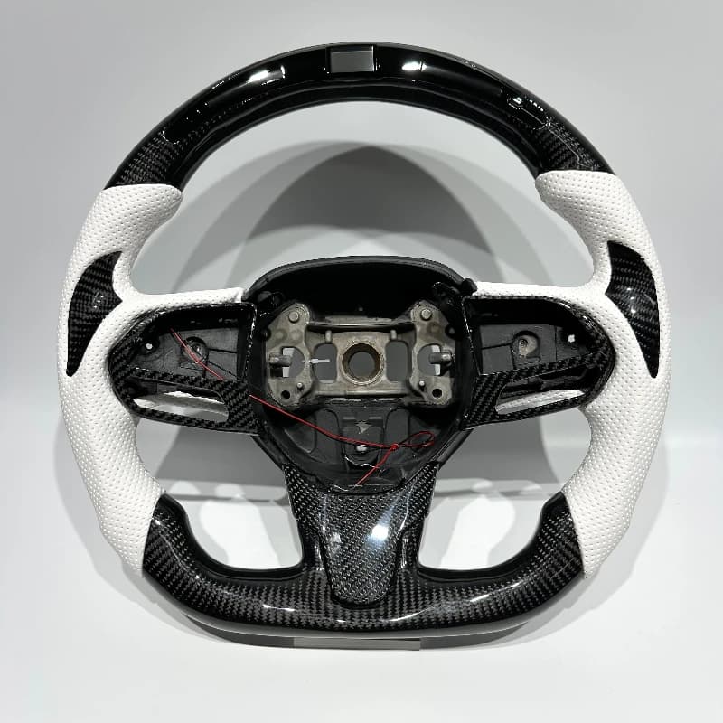 Volant sport en fibre de carbone noire avec écran LED pour Chrysler, avec cuir blanc, pour Chrysler