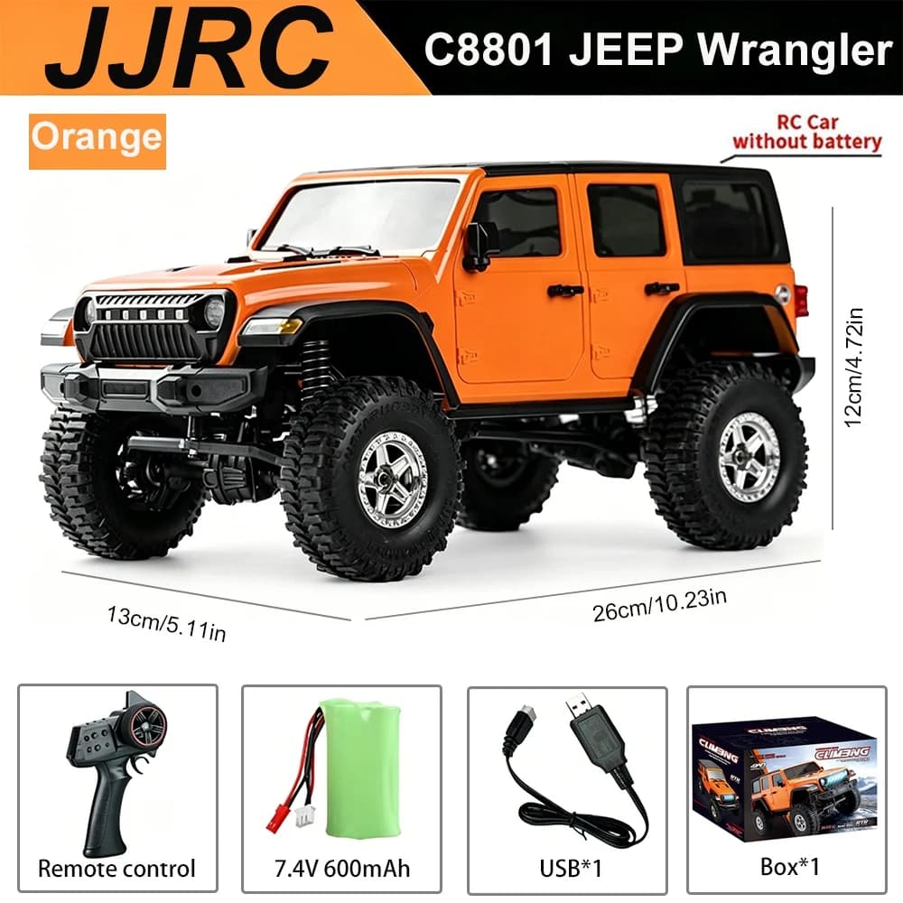 JJRC 1:18 C8801 Jeep Wrangler RC Car, véhicule tout-terrain 4x4, jouet électrique pour garçons et ad