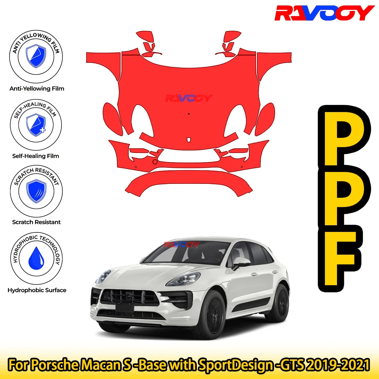 Film de Protection de peinture pour Porsche Macan S-Base avec SportDesign-GTS 2019 – 2021, noir mat