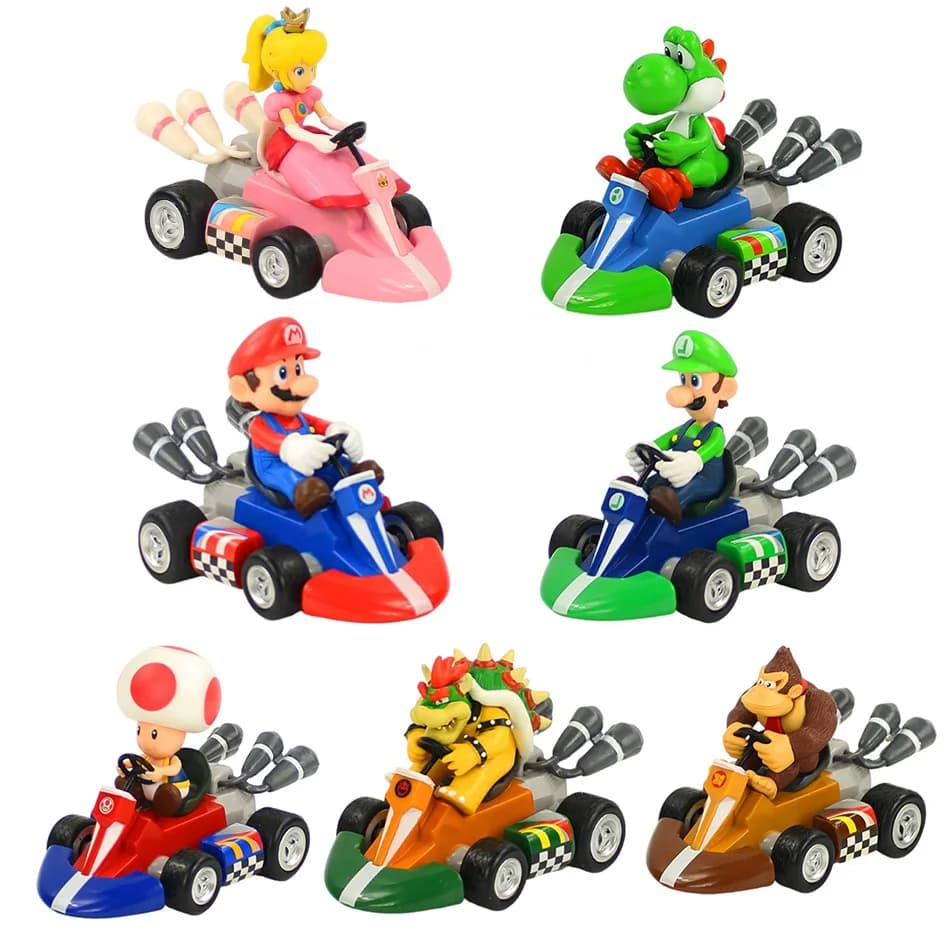 Super Mary série Karting Mario Bros Luigi Yoshi âne Kong figurine jouets retirer voiture 12.5*8*9 cm