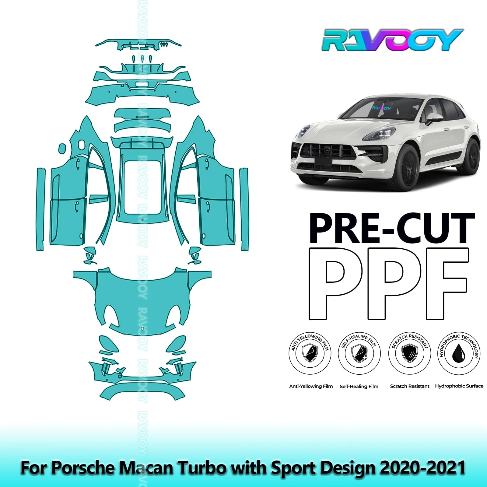 Film de Protection de peinture PPF, pour Porsche Macan Turbo avec Sport Design 2020 – 2021, véhicule