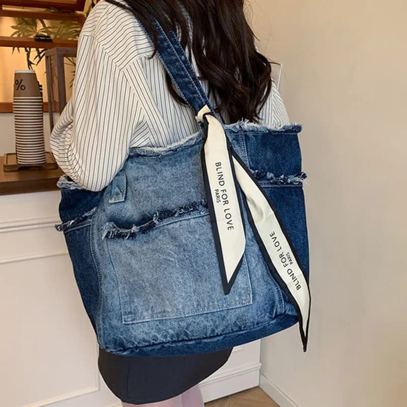 Sac à main de luxe en Denim pour femmes, fourre-tout de voyage de grande capacité, grand sac à main