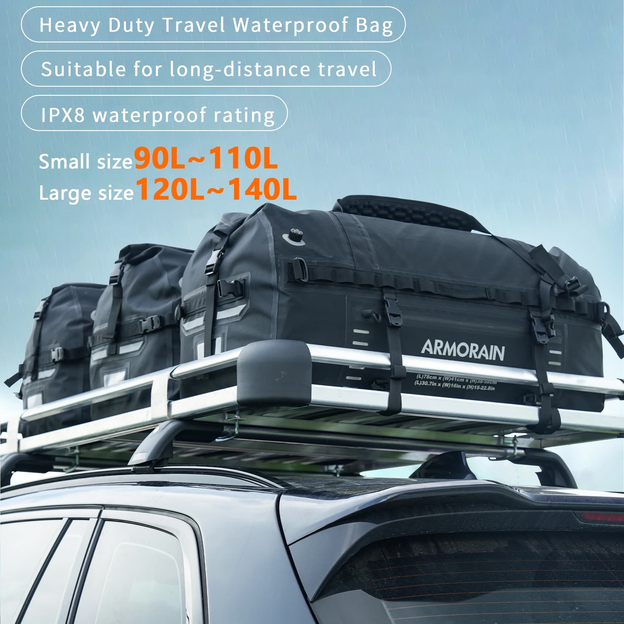 Sac de voyage étanche IPX8 100L 120L grande capacité avec sangle gonflable durable pour les longs trajets