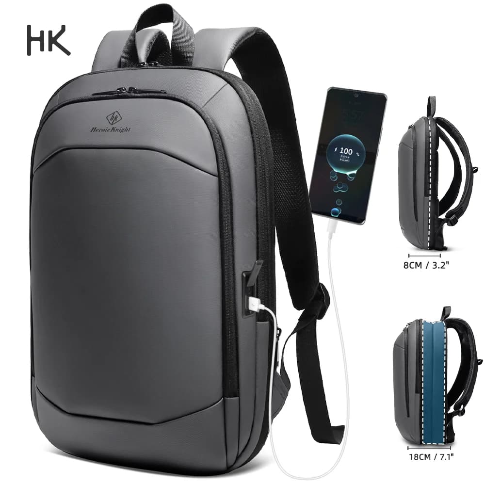 Sac à dos professionnel HK, fin et extensible, pour ordinateur portable 17 pouces, avec port USB, lé