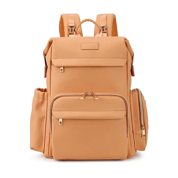 Sac à couches marron clair, sac à dos minimaliste, poches à plusieurs niveaux, Texture Premium, mult
