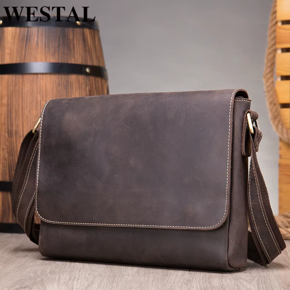WESTAL Crazy Horse cuir hommes porte-documents pochette d'ordinateur sacs de bureau pour hommes couv