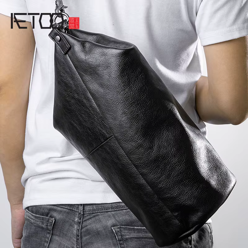 AETOO – sac incliné à une épaule, sac de tête en cuir, sac cylindrique en cuir, sac tendance pour ho
