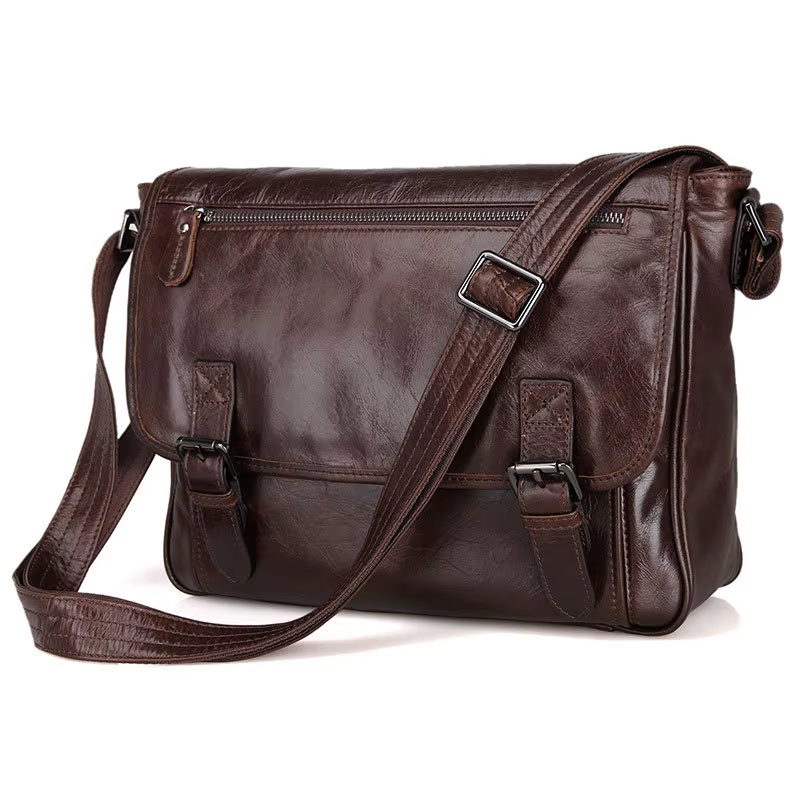 Sac à Bandoulière en Cuir group Ciré à l'Huile pour Homme, Sacoche de Loisirs Décontractée, à la Mod