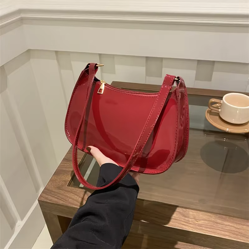 Sac à main en cuir verni vintage pour femme, hobos sous les bras, décontracté, designer, mode initié