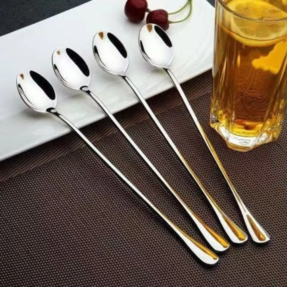 Cuillère à long manche de 20cm, cuillère à café en acier inoxydable, cuillère à mélanger pointue, cu