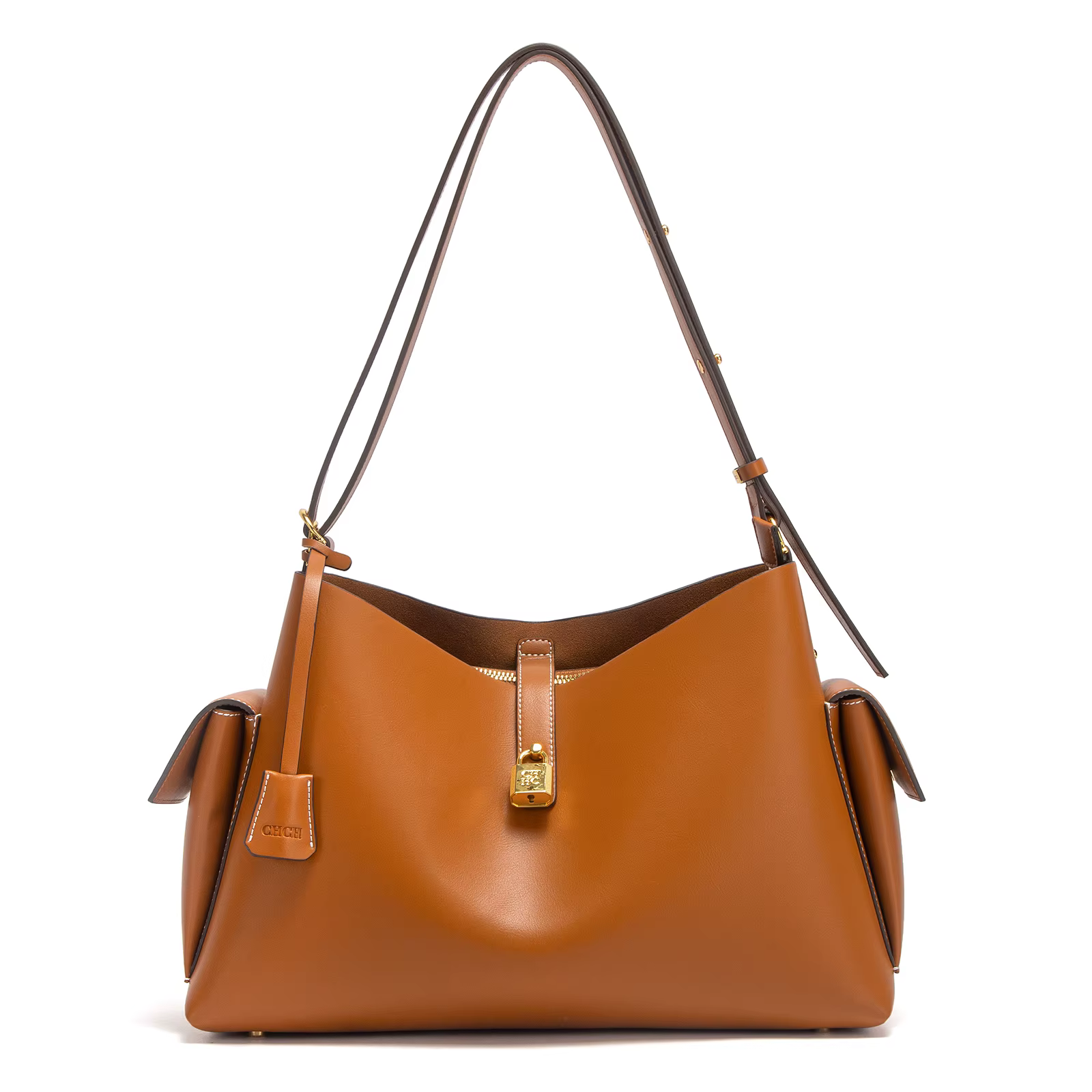 Sac à main CHCH pour femme, nouvelle collection Printemps/Été 2026, sac moto couleur café, grande ca