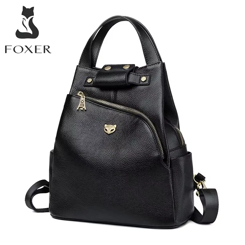 FOXER marque femmes Style sac à dos femme en cuir véritable + microfibre sac à dos fille sac d'école