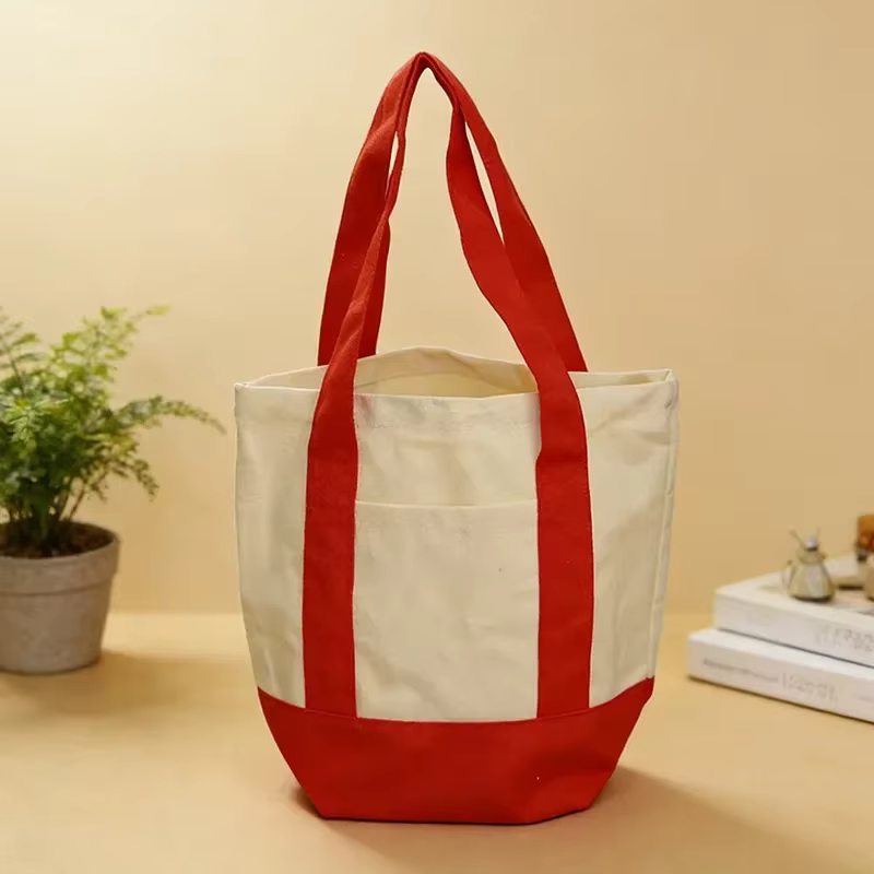 Sac fourre-tout en toile avec poche externe, sac de courses réutilisable, sac de pique-nique, sac de