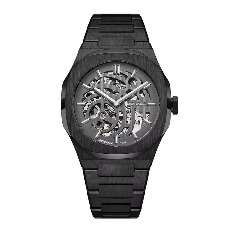 Montre mécanique automatique de style sportif pour hommes, design de cadran entièrement ajouré trans