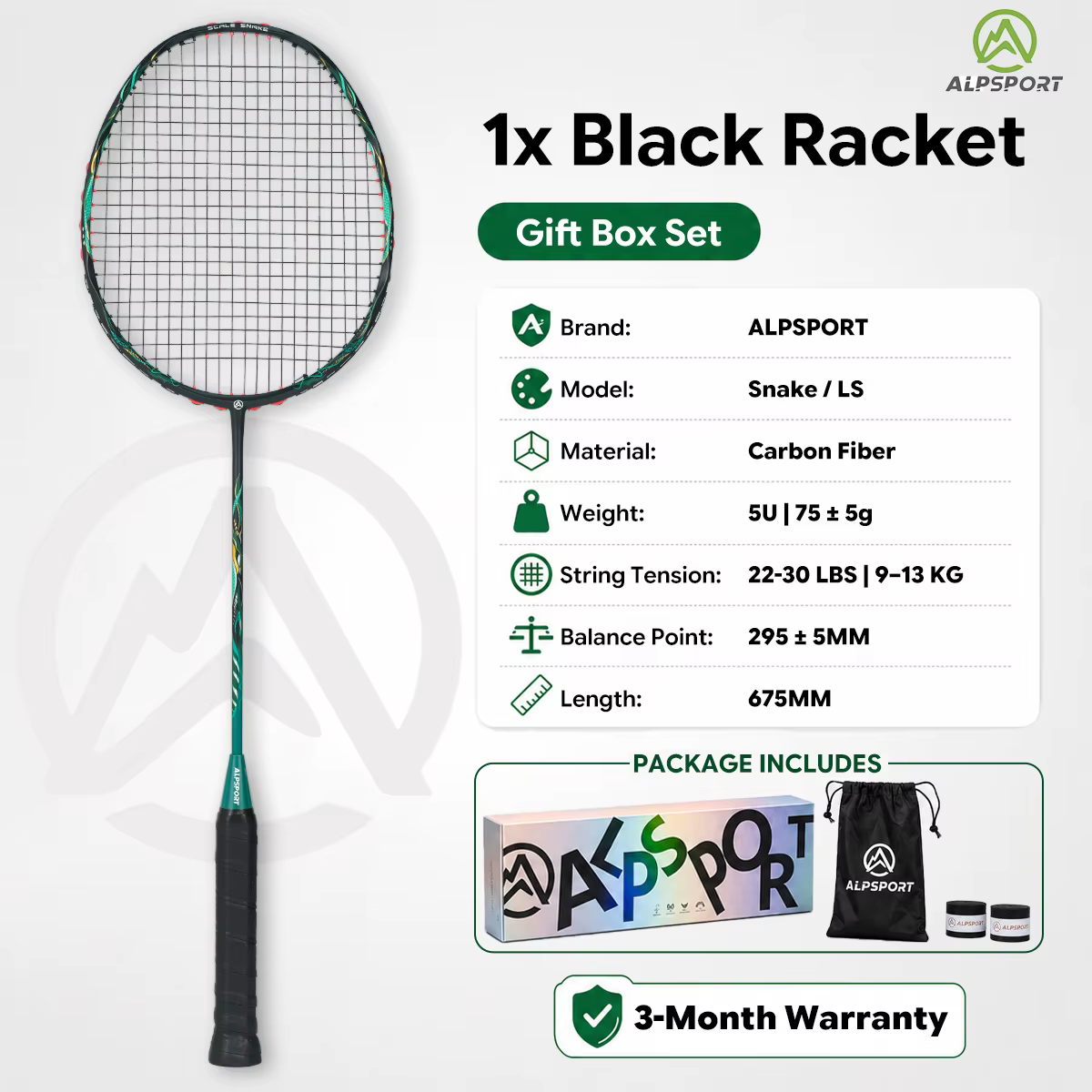 ALPSPORT SR2.0 Raquette de Badminton Double Face 9 U 54 g G5 Carbone T1000 30 LBS Cordée Ultra Légèr