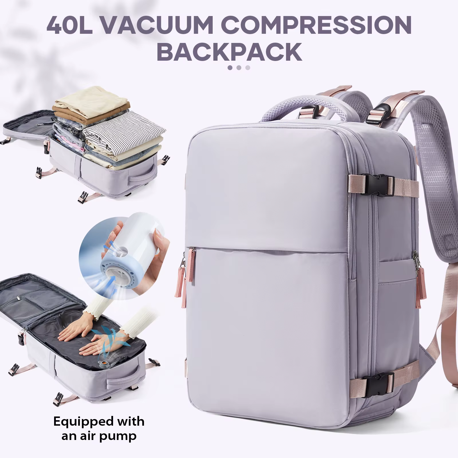 Sac à dos de compression sous vide avec pompe à vide, sac à dos de voyage gain de place pour vêtemen