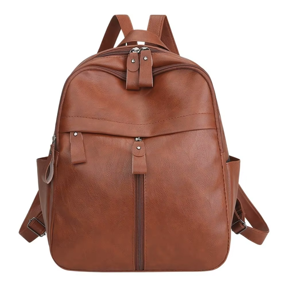 Sac à dos élégant en PU souple, style coréen, couleur unie, grande capacité, sac d'école, multi-poch