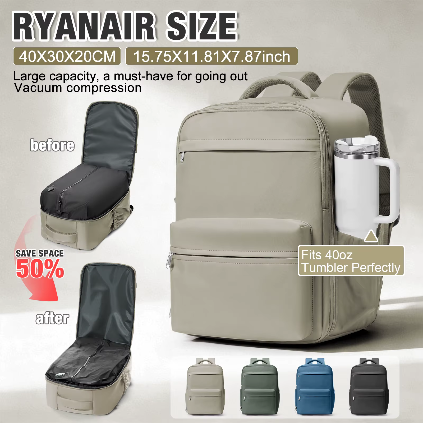 Sac à dos de compression sous vide, sac à dos Ryanair 40x30x20 pour avion, sac à main Wizzair, sacoc