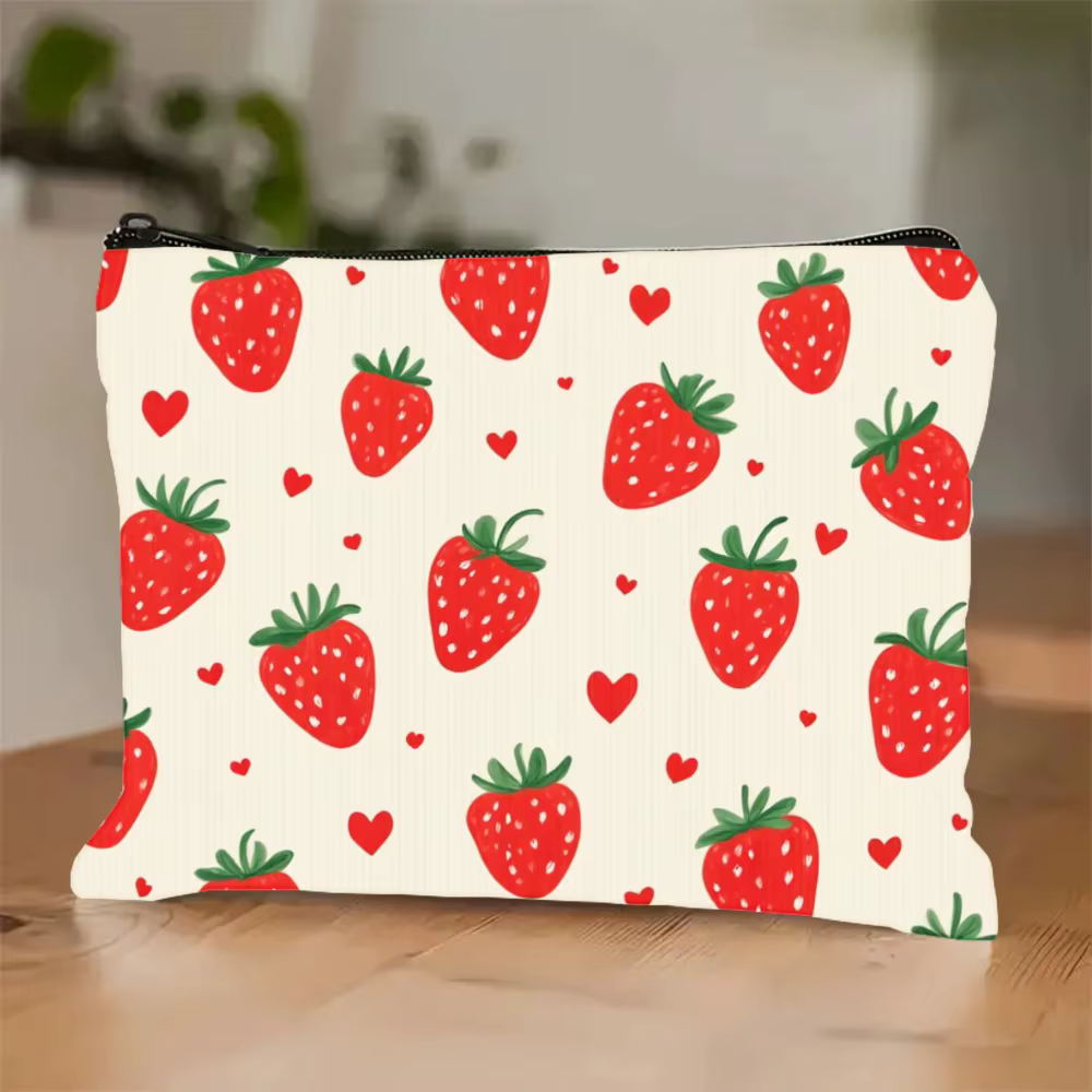 Sac de maquillage Chic imprimé cœur de fraise, organisateur de cosmétiques spacieux, pochette à cosm