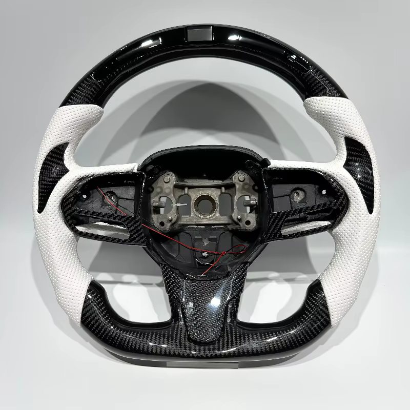 Volant sport en fibre de carbone noire avec écran LED pour Chrysler, avec cuir blanc, pour Chrysler 