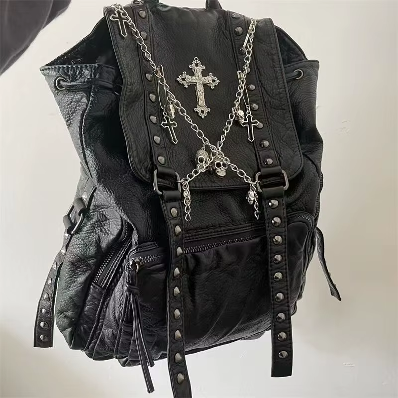 Grunge Rivet noir Y2k sac à dos femmes gothique sous-culture Punk croix noir Mochila dames Vintage H