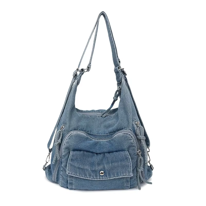 Sac à Bandoulière en Denim de Grande Capacité pour Femme, Sacoche Polyvalente à Fermeture Éclair, de