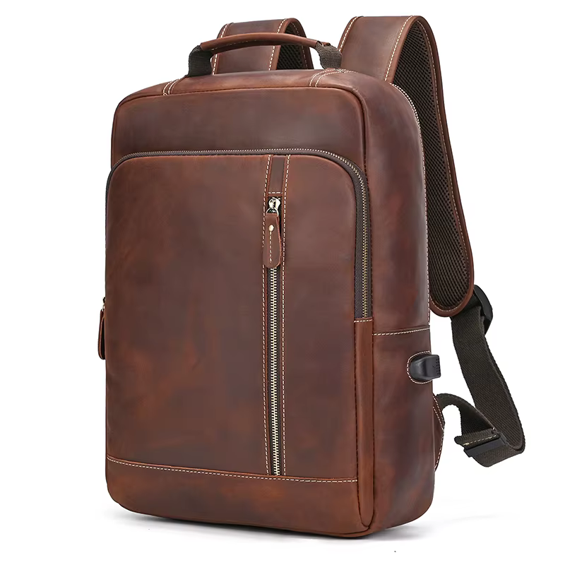 Sac à dos rétro en cuir Crazy Horse pour homme, sac à dos pour ordinateur portable, sac à dos de jou