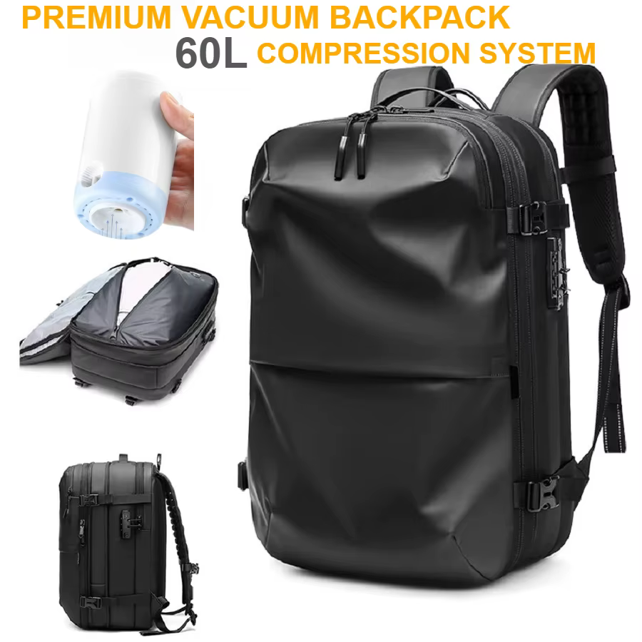 Sac à dos de voyage à compression sous vide 60L pour hommes – Sac pour ordinateur portable 17 pouces