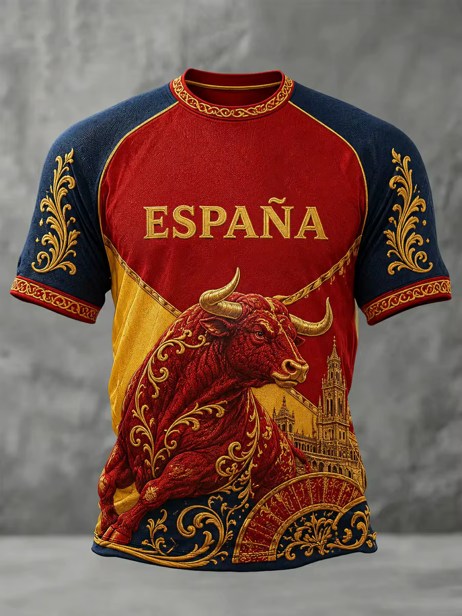 Maillot de football vintage 2026 en promotion, motif Espagne, imprimé 3D Red Bull Plaza Building, st