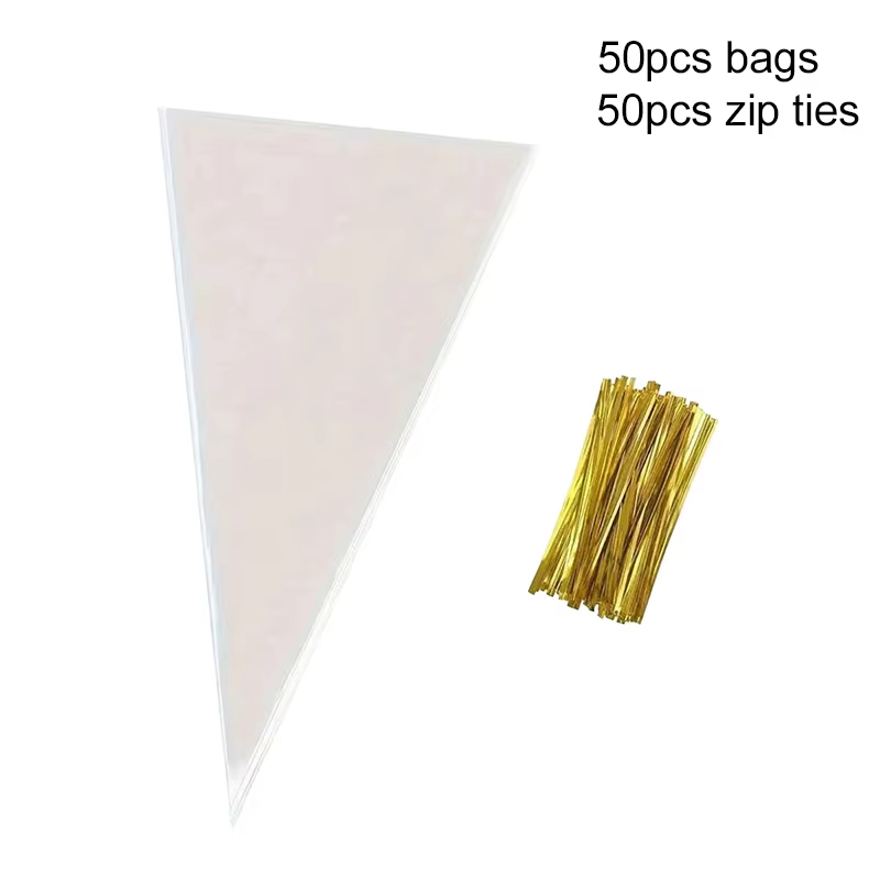 Sac Transparent pour bonbons, 50/100/200 pièces, avec attaches zippées, pour biscuits, collations, s