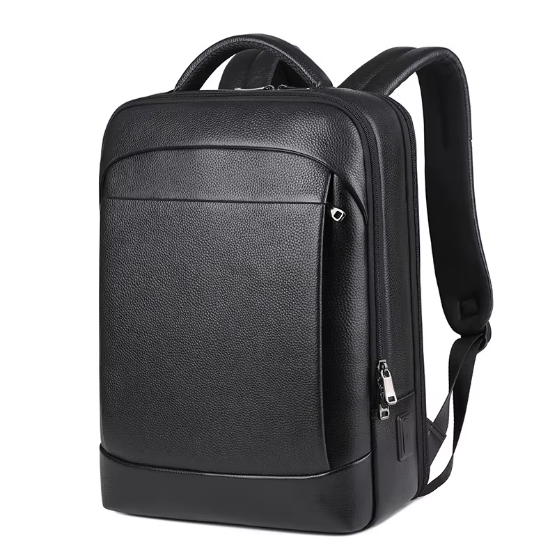 100% sac à dos en cuir véritable hommes 15.6 pouces sac à dos pour ordinateur portable USB Charge an