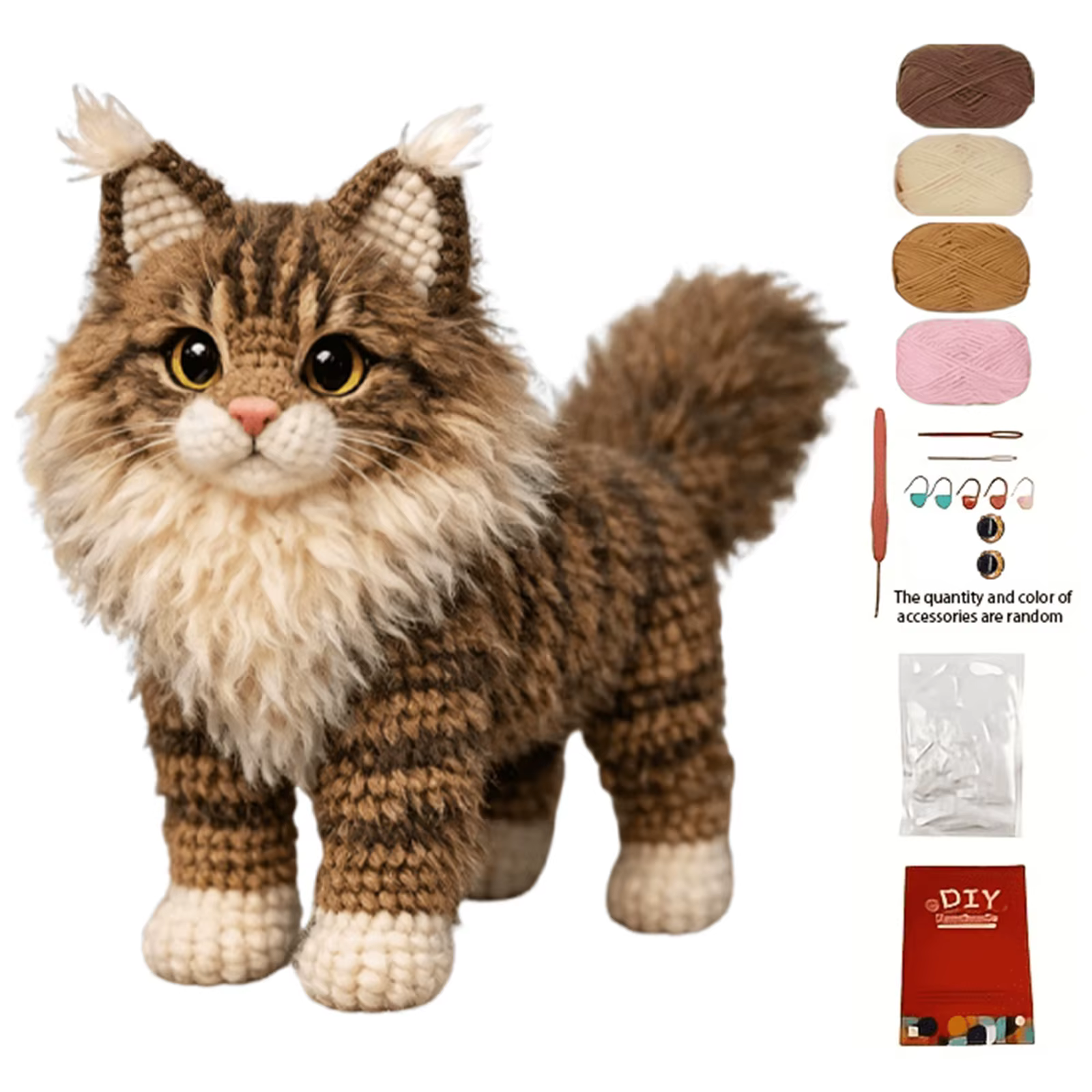 Kit de crochet DIY Chat Tabby pour débutants adultes, cadeaux d'anniversaire, kit de tricot facile p