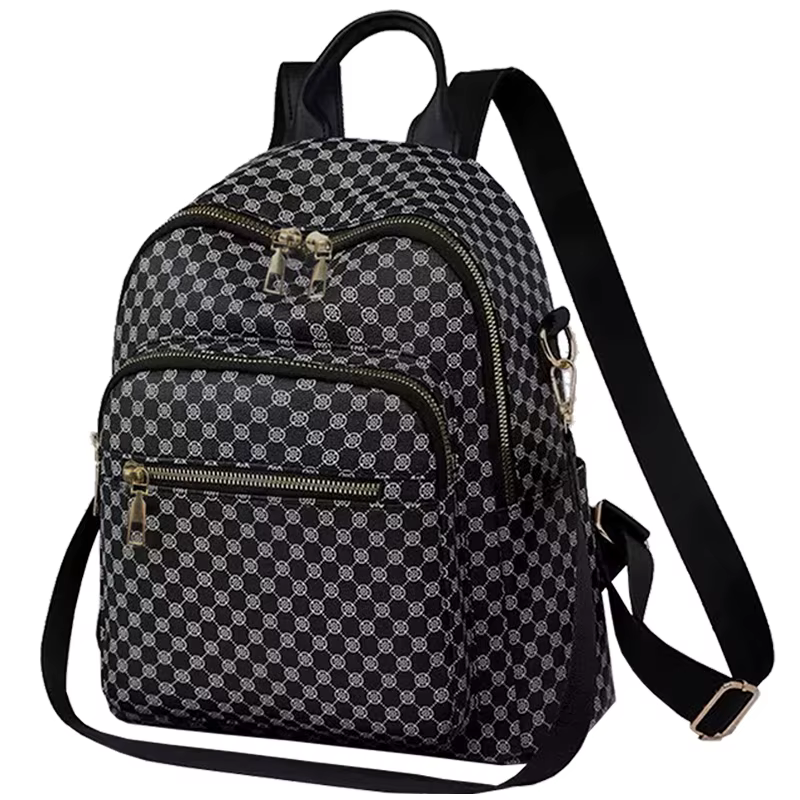 Sac à dos en PU à motif quadrillé pour usage quotidien, sac à dos multi-compartiments tendance, styl