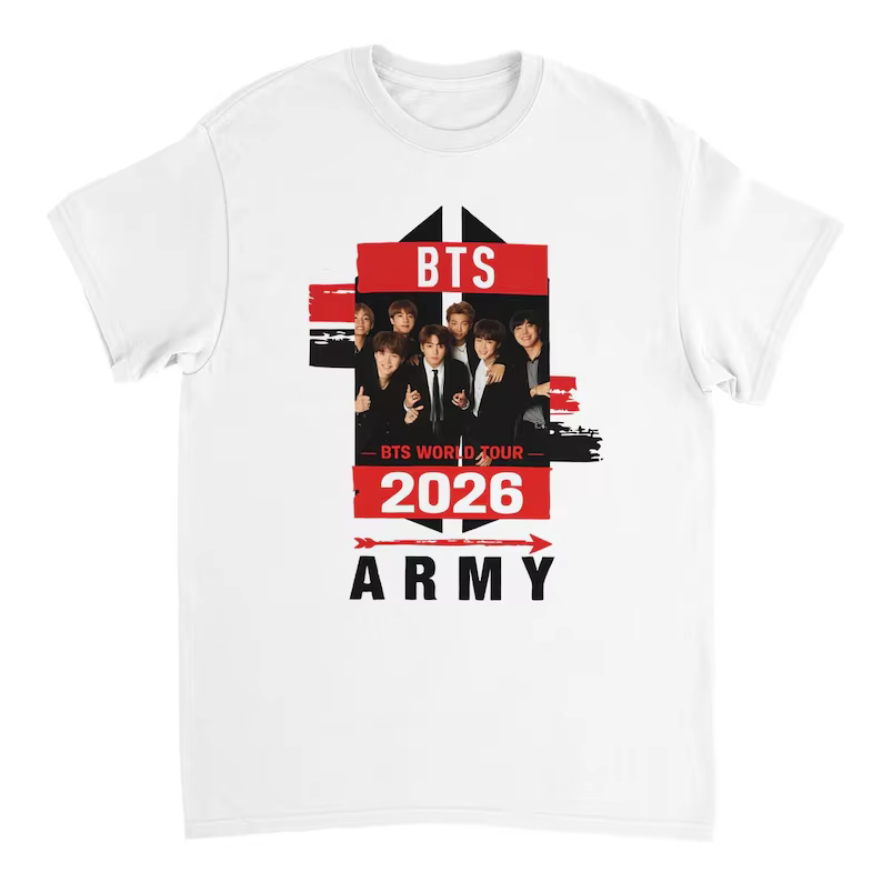 T-shirt unisexe BTS WORLD TOUR 2026 100% coton à manches courtes, streetwear décontracté Y2K, col ro