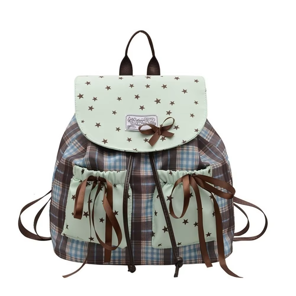 Sac à dos double épaule Sweet Bow, imprimé étoiles, couleur contrastée, sacs d'école pour étudiants,