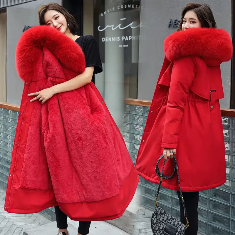 Veste d'hiver 2026 nouvelles femmes Parka vêtements Long manteau doublure en laine à capuche col de 