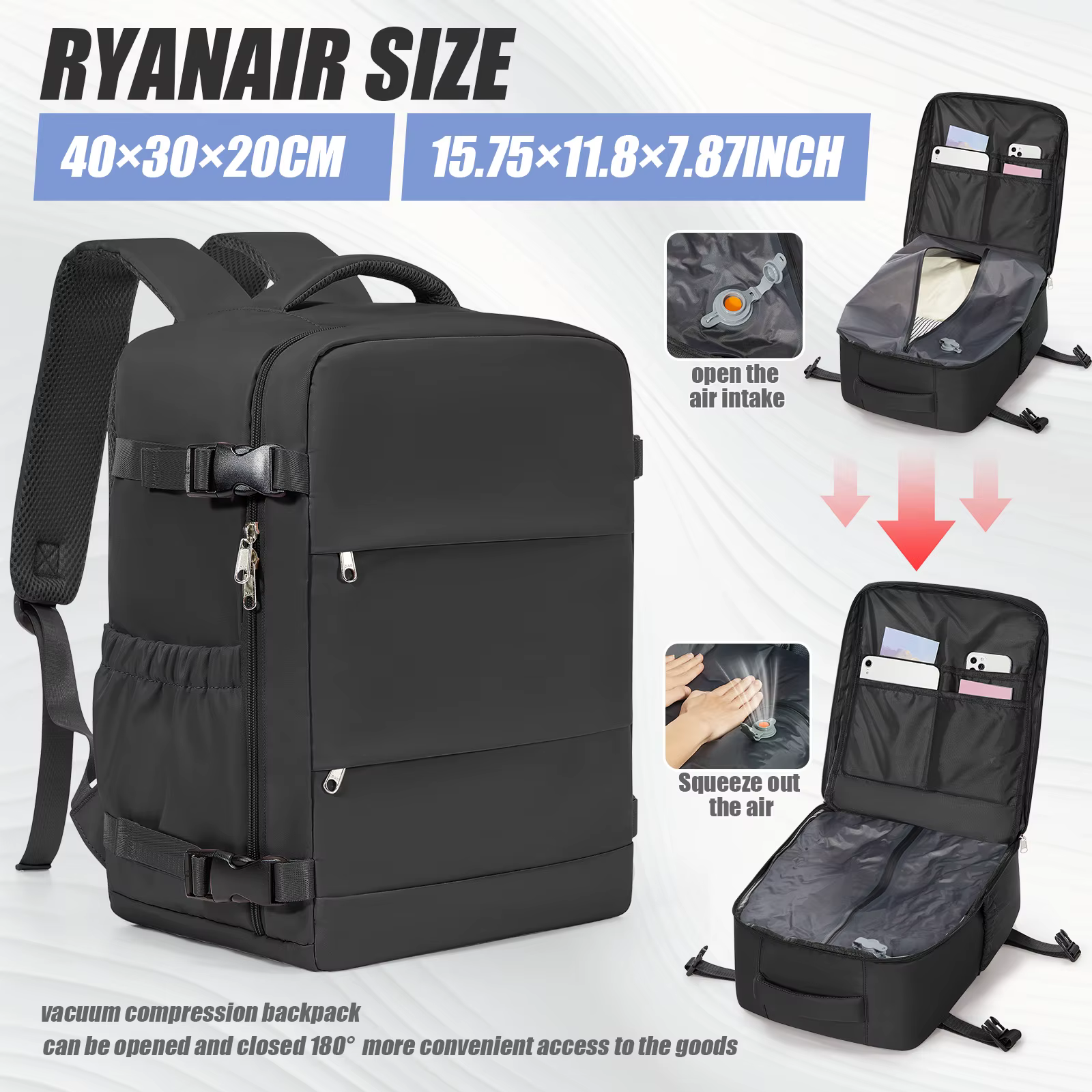 Sac à dos de compression sous vide Ryanair 40x30x20 Sac à dos de voyage EasyJet Wizzair Sac de cabin