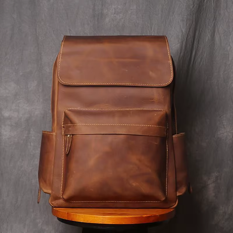 Sac à Dos Vintage en Cuir de Cheval pour Homme, Grande Capacité, 15.6 Pouces, pour Ordinateur Portab
