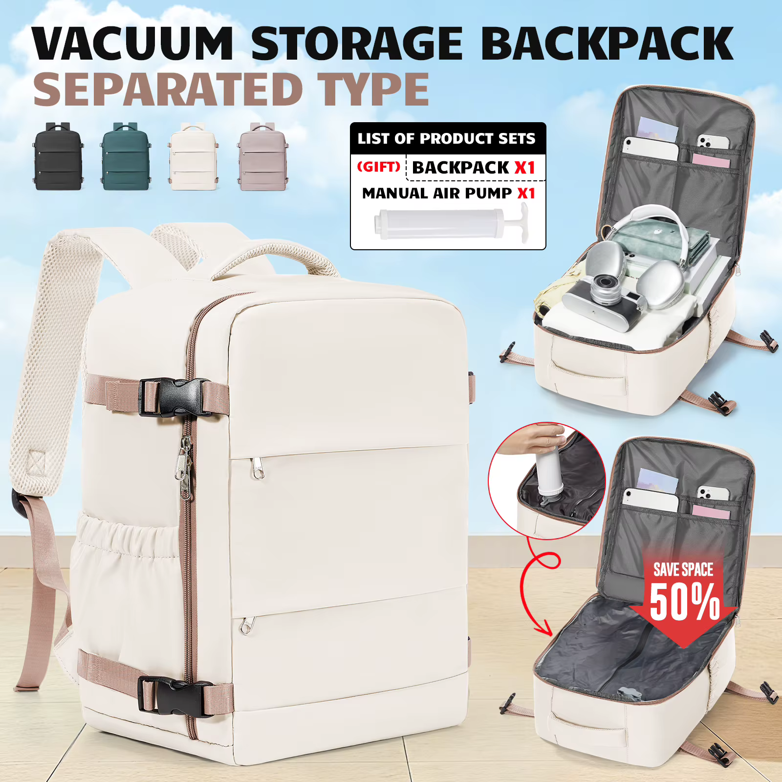 Sac à dos sous vide 40x30x20cm pour bagages cabine Ryanair, sacoche pour ordinateur portable 15,6'',