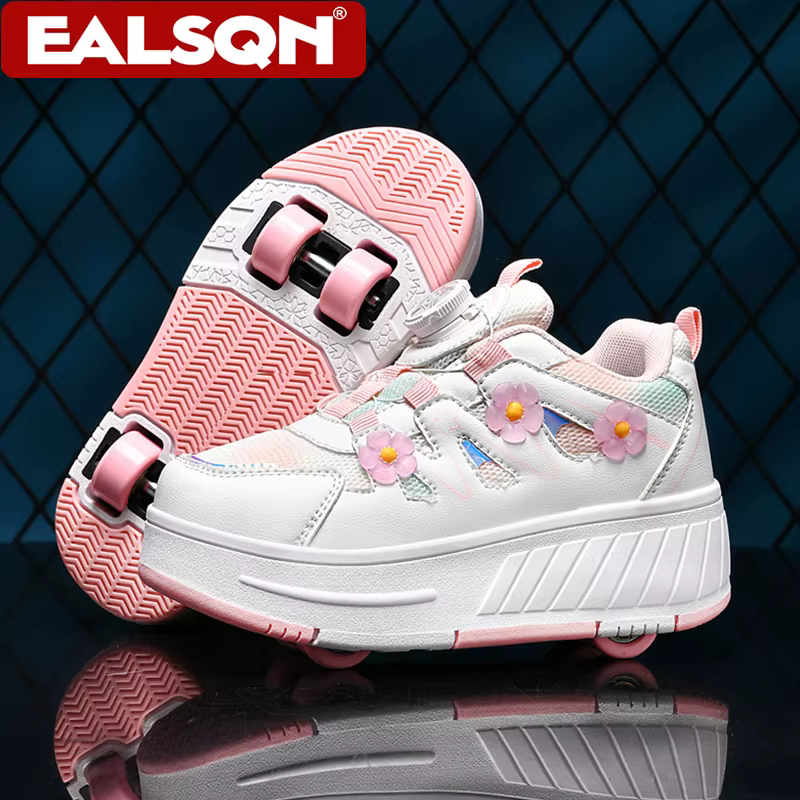 Patins à roulettes enfants quatre roues avec baskets pour filles chaussures à roulettes détachables 