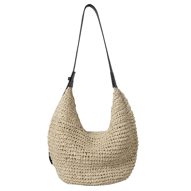 Sac à bandoulière en paille tressée avec couleurs contrastées, sac bandoulière décontracté et simple