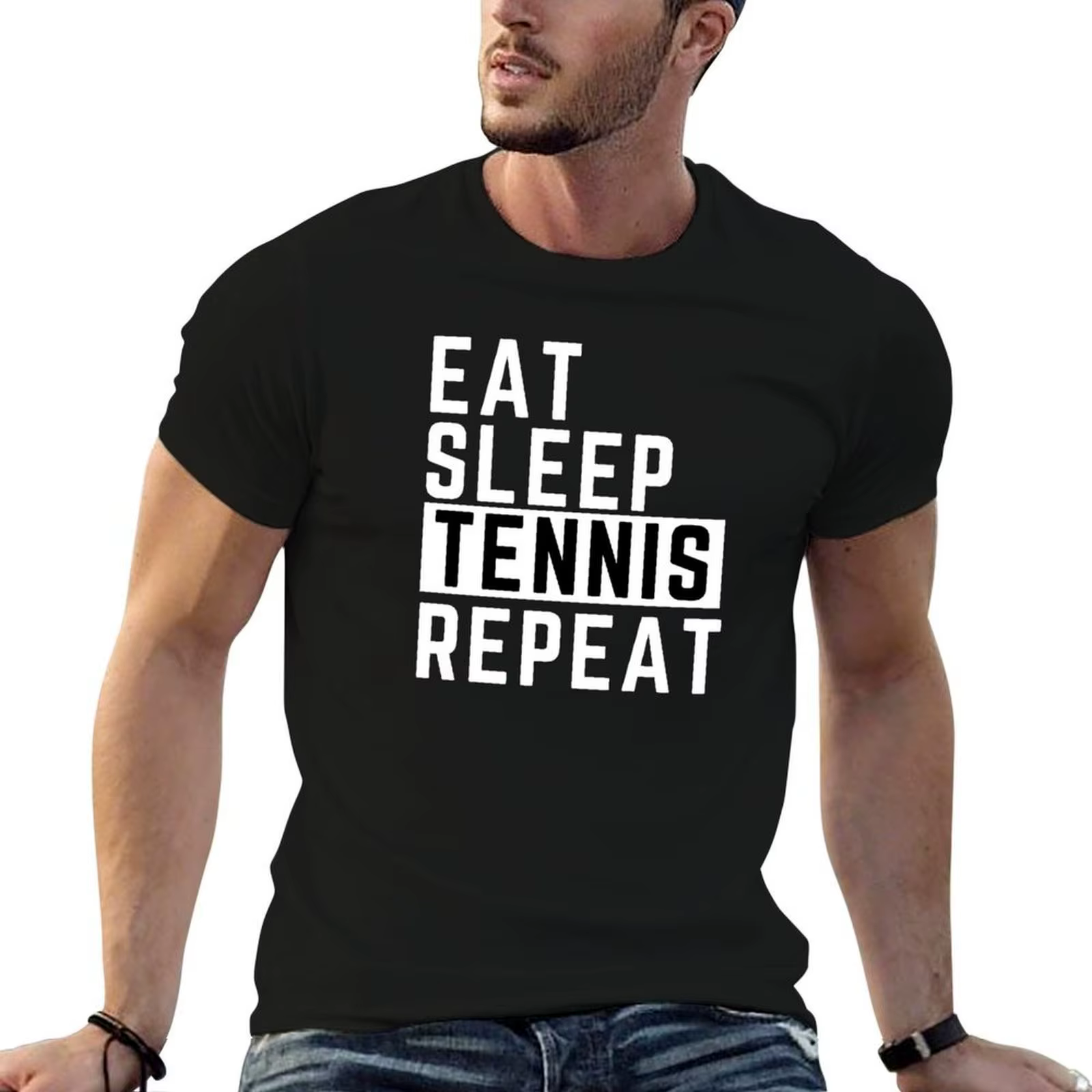 Joueur de tennis amusant, manger, dormir, jouer au tennis, répéter, t-shirt cool pour joueur de tenn