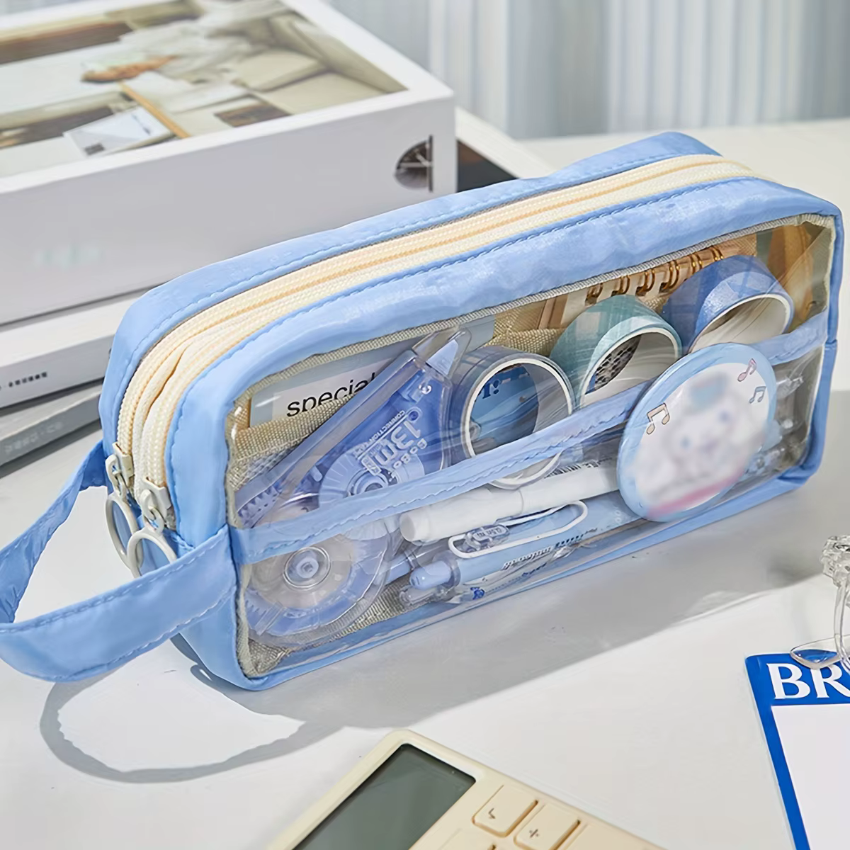 Sac de papeterie transparent créatif de grande capacité, sac de beauté, sac de rangement de cosmétiq