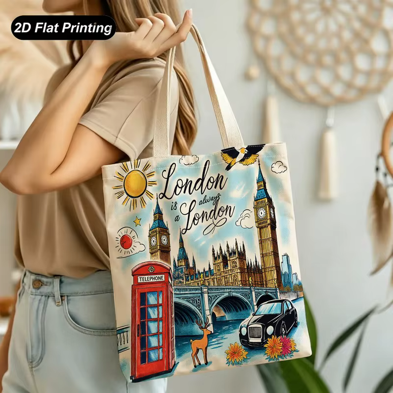 Sac cabas imprimé de style londonien, grande capacité, sac à main pour femmes, idéal pour le shoppin