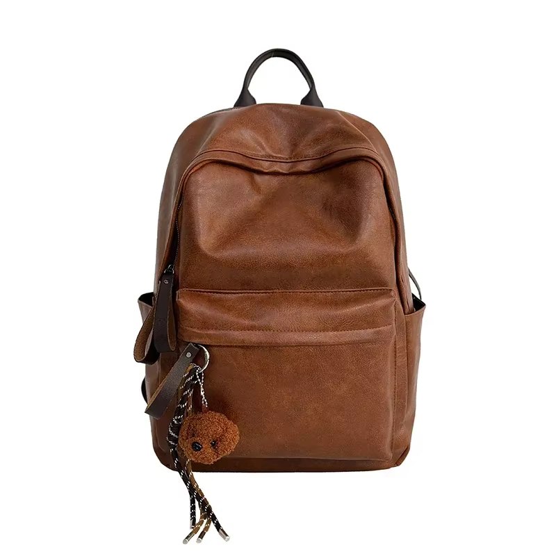 Sacs à dos monochromes en PU ChimGlossy pour unisexe, cartables simples et polyvalents, grande capac