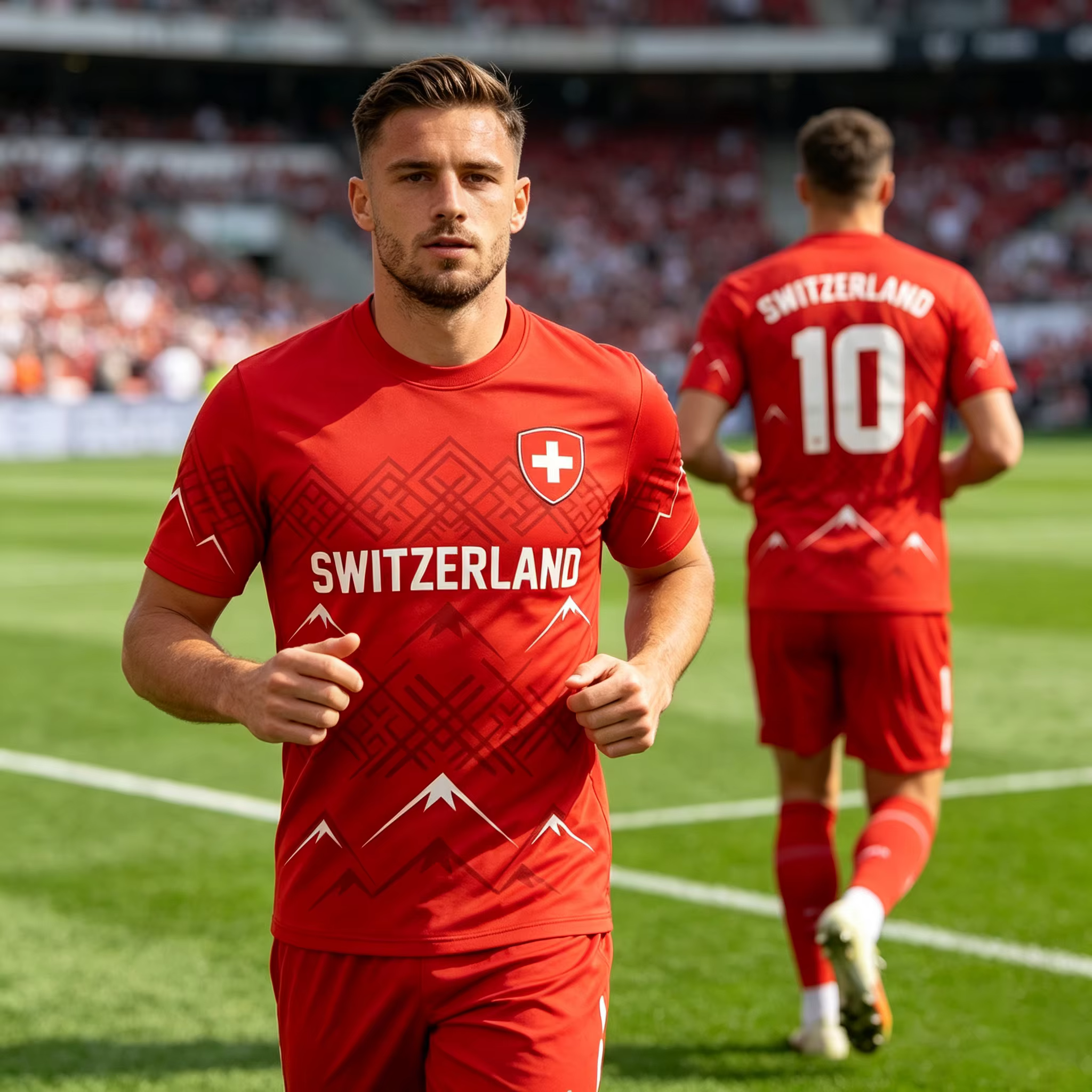 Nouveau Maillot de Foot Suisse 2026 Homme Rouge Imprimé Montagne Respirant Séchage Rapide T-shirt de