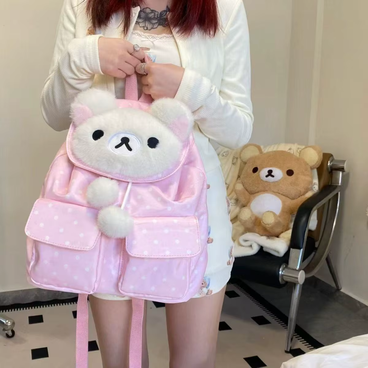 Kawaii Rilakkuma sac à dos Anime dessin animé Pod ours sac à dos grande capacité étudiant sac d'écol