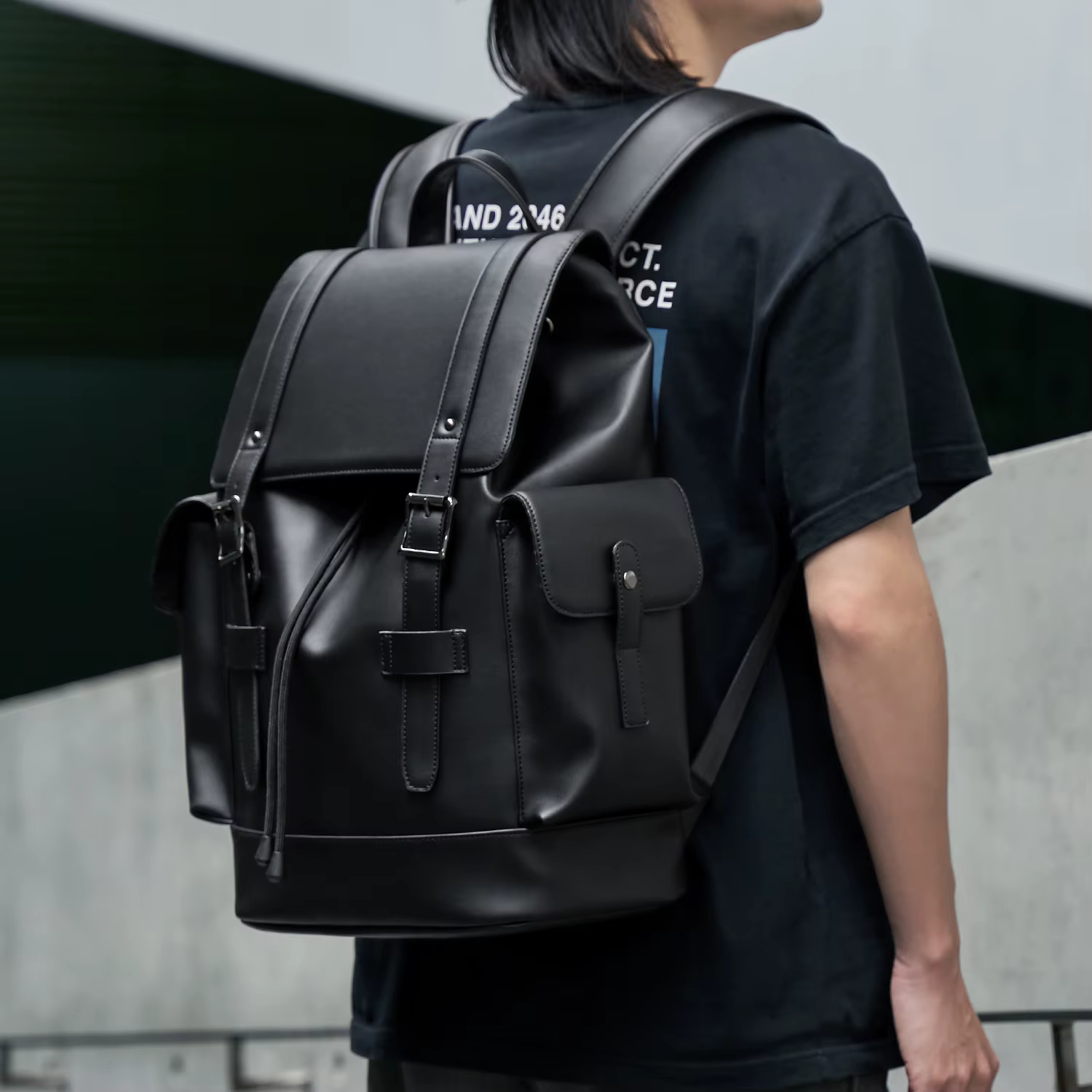 MOYYI – sac à dos en cuir PVC pour hommes, grande capacité, étanche, Durable, pour ordinateur portab